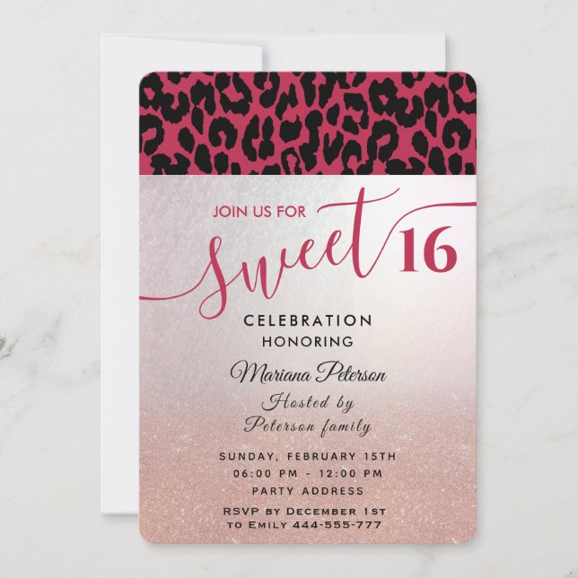 Viva Magenta Cool Trendy  leopard sweet 16  Invitation (Front)