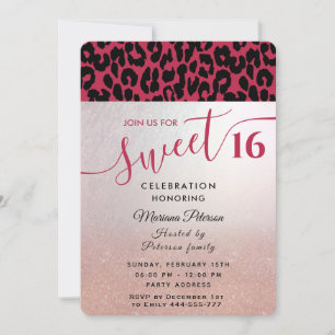 Viva Magenta Cool Trendy  leopard sweet 16  Invitation