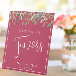 Viva Magenta & Eucalyptus Wedding Favours Pedestal Sign