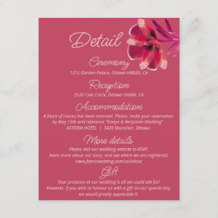 Viva Magenta, Floral wedding details Enclosure Card