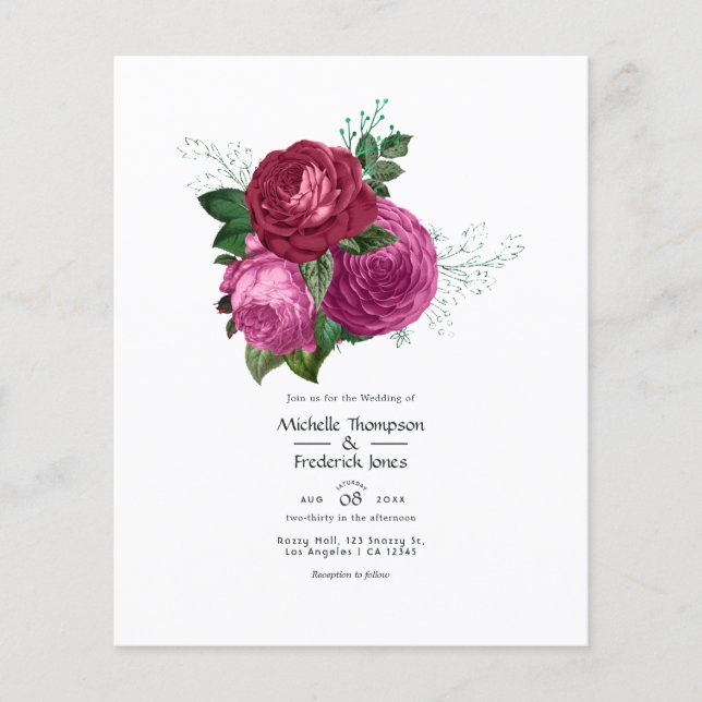 Viva Magenta Floral Wedding Invitation Flyer (Front)