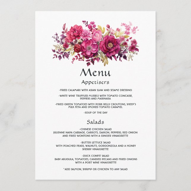 Viva Magenta Floral Wedding Menu (Front)