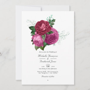 Viva Magenta Floral Wedding QR Code Rsvp Invitation