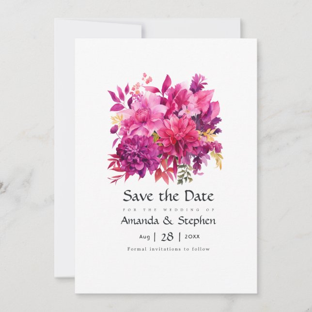 Viva Magenta Floral Wedding Save The Date (Front)