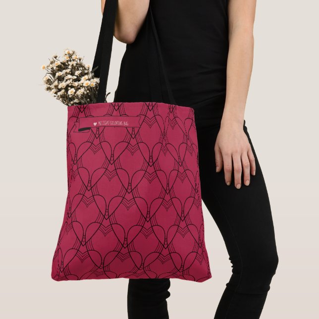 Viva Magenta Heart Pattern Colouring Go-Bag Tote (Close Up)