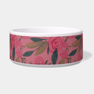 Viva Magenta La Rosa Watercolor Pattern Pet Bowl