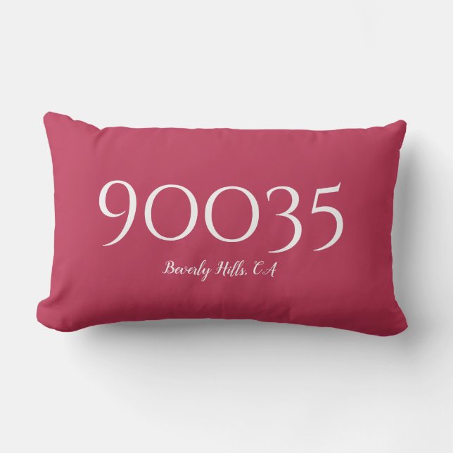 Viva Magenta Minimal City State Zip Code Location Lumbar Cushion (Front)