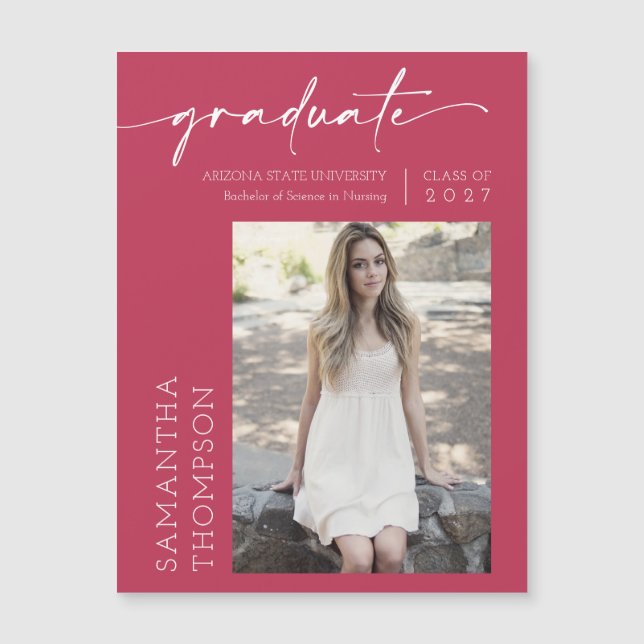 Viva Magenta Minimal Script Photo Graduate Magnet (Front)