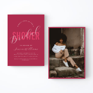 Viva Magenta Pink Bold Script Photo Bridal Shower  Invitation