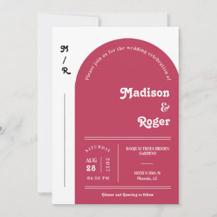 Viva Magenta Retro Arch Photo QR Code RSVP Groovy Invitation