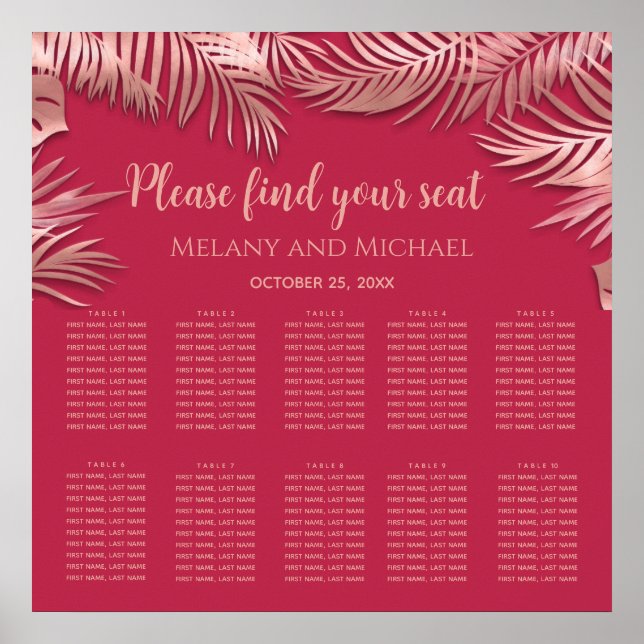 Viva magenta rose gold  tropical leaves romantic poster (Front)