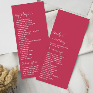 Viva Magenta Script Minimalistic Wedding Program Rack Card
