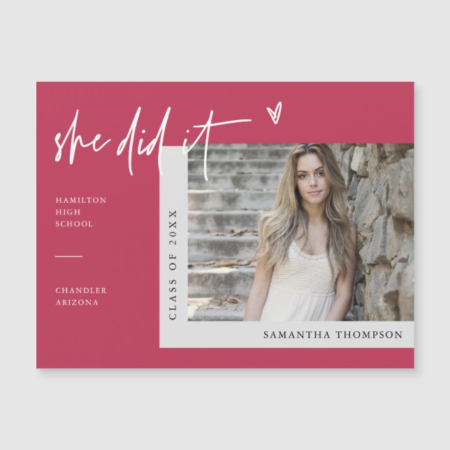 Viva Magenta She Did It Graduation Photo Magnet (Front)