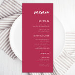 Viva Magenta Vibrant Minimalist Wedding Dinner Men Menu<br><div class="desc">This elegant wedding menu featuring custom text & magenta pink background would make a wonderful addition to your party! Easily change the text by clicking on the "personalise this template" option.</div>