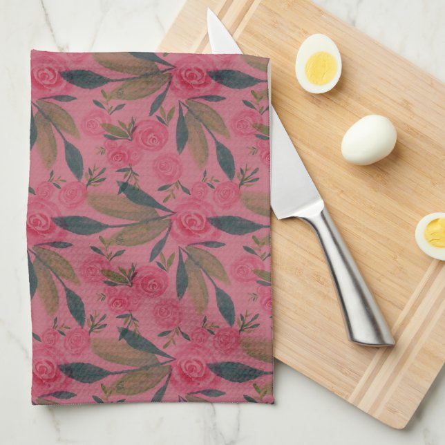 Viva Magenta Watercolor La Rosa Kitchen Towel (Quarter Fold)
