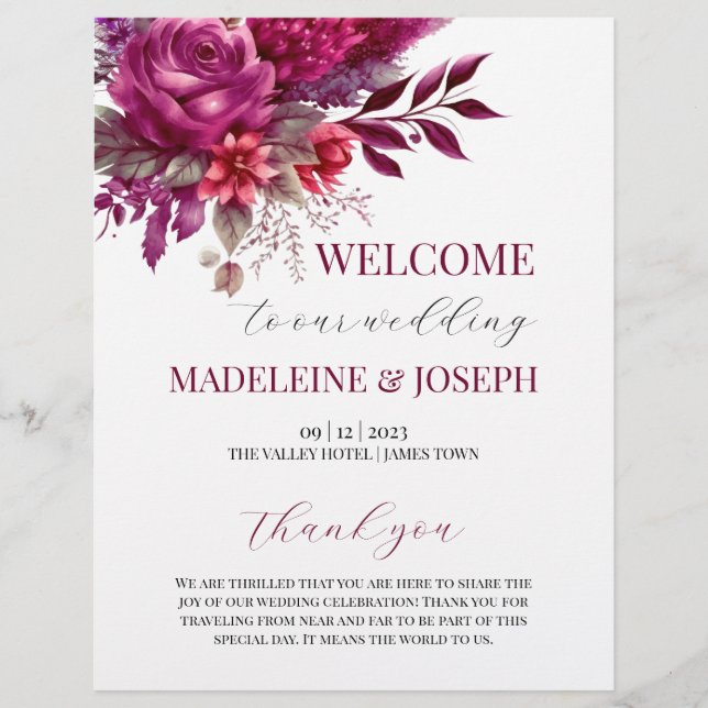 Viva Magenta Wedding Ceremony Programme  Flyer (Front)