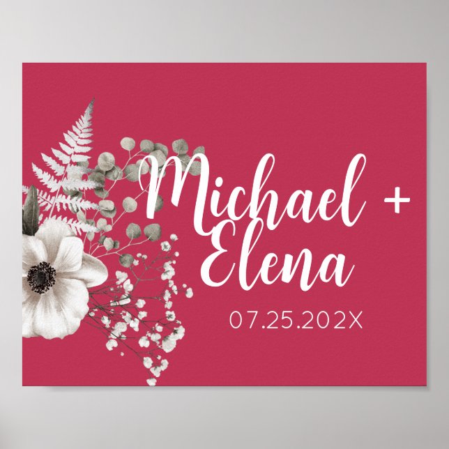 Viva Magenta & White Floral Wedding Wall Print (Front)