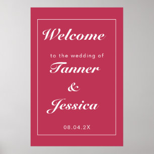 Viva Magenta & White Modern Wedding Welcome Poster