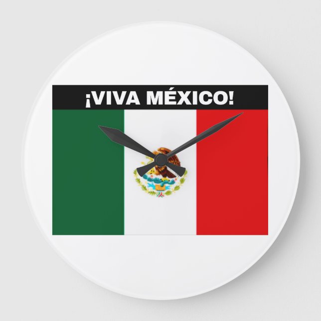 VIVA MÉXICO FLAG IMAGE WHITE FONTS LARGE CLOCK (Front)
