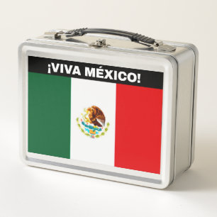 VIVA MÉXICO FLAG IMAGE WHITE FONTS METAL LUNCH BOX