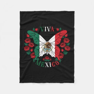 Viva Mexico Butterfly Rose Fleece Blanket