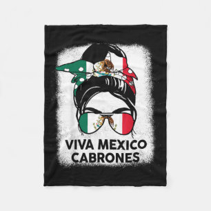 Viva Mexico Cabrone Girl Women Mexican Flag Fleece Blanket
