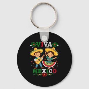 Viva Mexico Cute Cartoon Mexican Boy & Girl In Key Ring