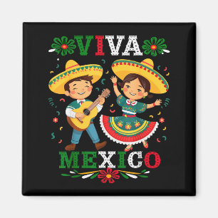 Viva Mexico Cute Cartoon Mexican Boy & Girl In Magnet