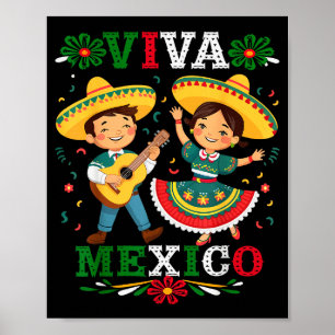 Viva Mexico Cute Cartoon Mexican Boy & Girl In Poster