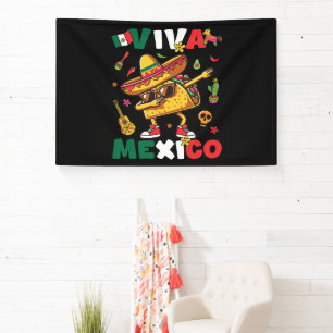 Viva Mexico Dabbing Taco Sombrero Mexican Banner