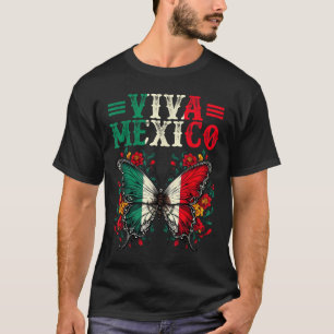 Viva Mexico Independence Butterfly Flag Mexico Gir T-Shirt