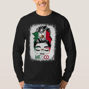 Viva Mexico Messy Bun Hair Mexican Flag Pride Wome T-Shirt