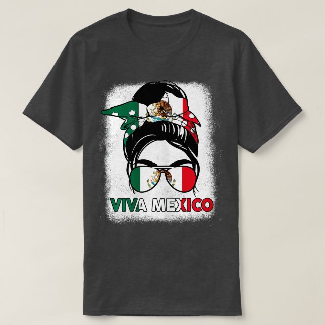 Viva Mexico Messy Bun With Bandana And Glasses Mex T-Shirt (Design Front)