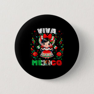 Viva Mexico Mexican Girl Flag Independence Day Gir 6 Cm Round Badge