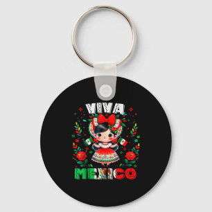 Viva Mexico Mexican Girl Flag Independence Day Gir Key Ring