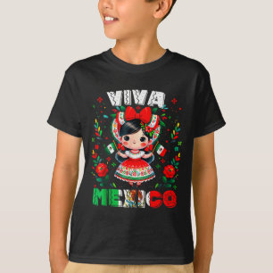 Viva Mexico Mexican Girl Flag Independence Day Gir T-Shirt