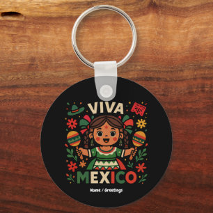 Viva Mexico Mexican Girl Independence Day Women  Key Ring