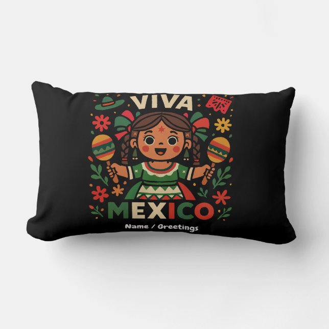 Viva Mexico Mexican Girl Independence Day Women  Lumbar Cushion (Front)