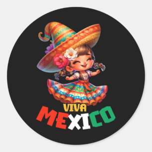 Viva Mexico Mexican Independence Day Mexican Girl  Classic Round Sticker