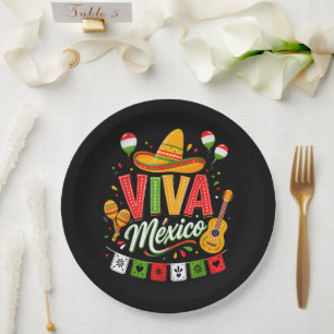 Viva Mexico Mexican Sombrero Maracas Paper Plate