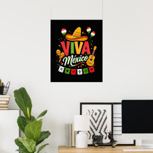 Viva Mexico Mexican Sombrero Maracas Poster