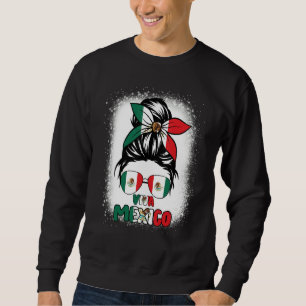 Viva Mexico  Women Messy Bun Hair Mexican Flag Pri Sweatshirt
