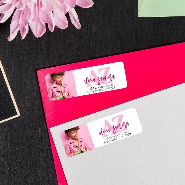 Viva Modern Magenta Bold Pink Photo Return Address (Creator Uploaded)