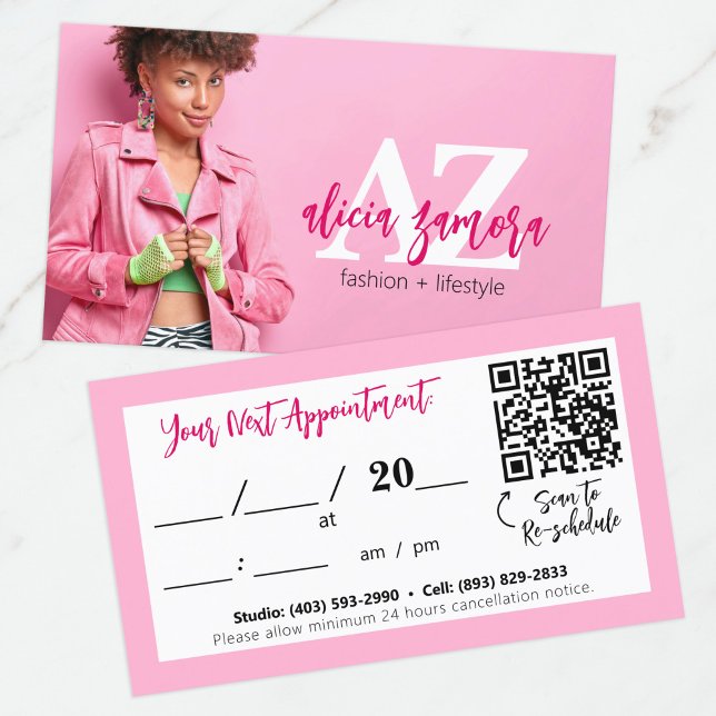 Viva Modern Magenta Custom Photo Pink Appointment Business Card (Creator Uploaded)