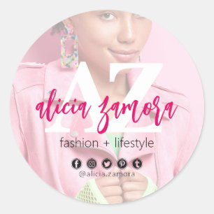 Viva Modern Magenta Social Influencer Custom Photo Classic Round Sticker