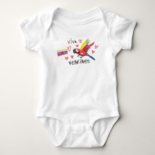 Viva Venezuela - Guacamaya and Inft Bandera Baby Bodysuit (Front)