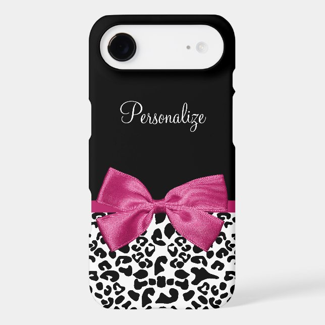 Vivacious Dark Pink Ribbon Leopard Print With Name Case-Mate iPhone Case (Back)