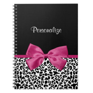 Vivacious Dark Pink Ribbon Leopard Print With Name Spiral Notebook