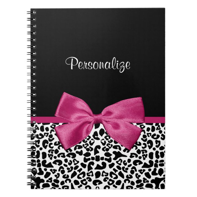 Vivacious Dark Pink Ribbon Leopard Print With Name Spiral Notebook (Front)