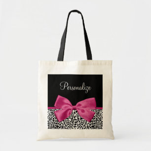 Vivacious Dark Pink Ribbon Leopard Print With Name Tote Bag
